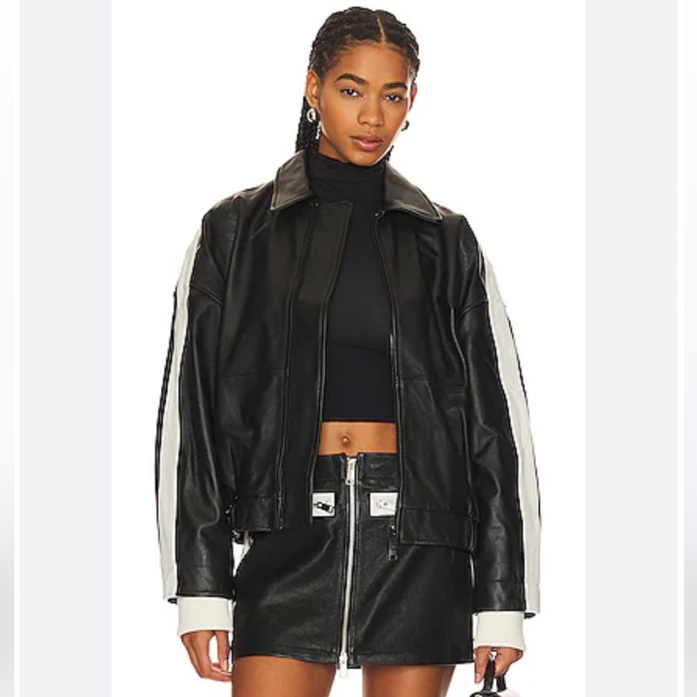 Revolve GRLFRND‎ The Oversized Leather Bomber in Black & White
